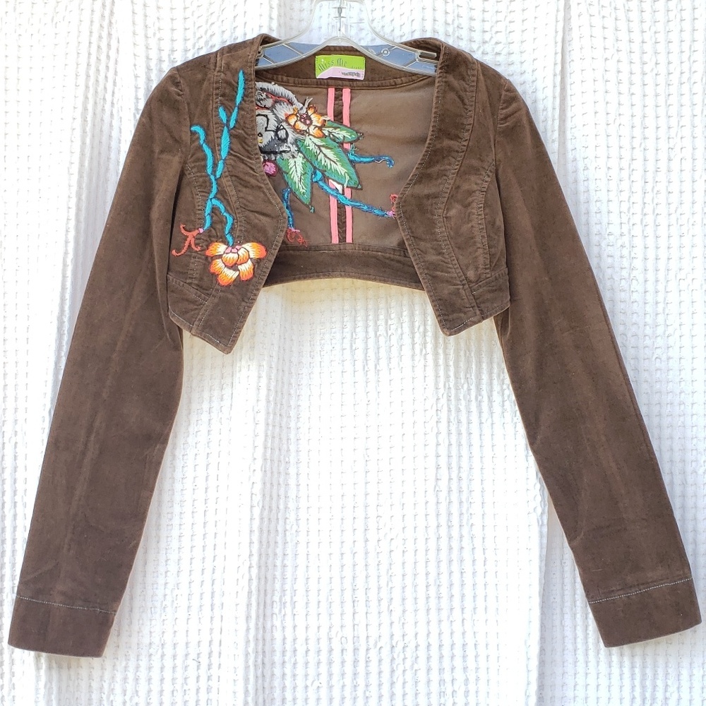 Miss Me embroidered Brown velvet Bolero jacket S